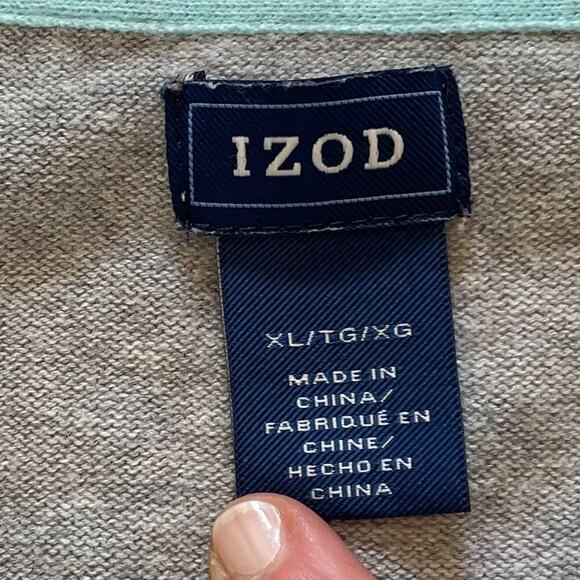 IZOD Cotton Argyle Long Sleeve V-Neck Sweater, Pastel Blue, Gray, Y2K, Preppy XL - Picture 4 of 8